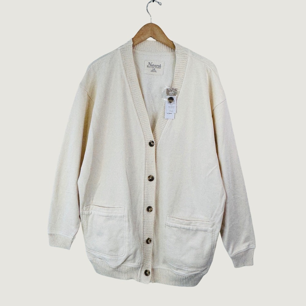 Natural Reflections Harbor French Terry Cardigan L Buttercream Oversized Neutral